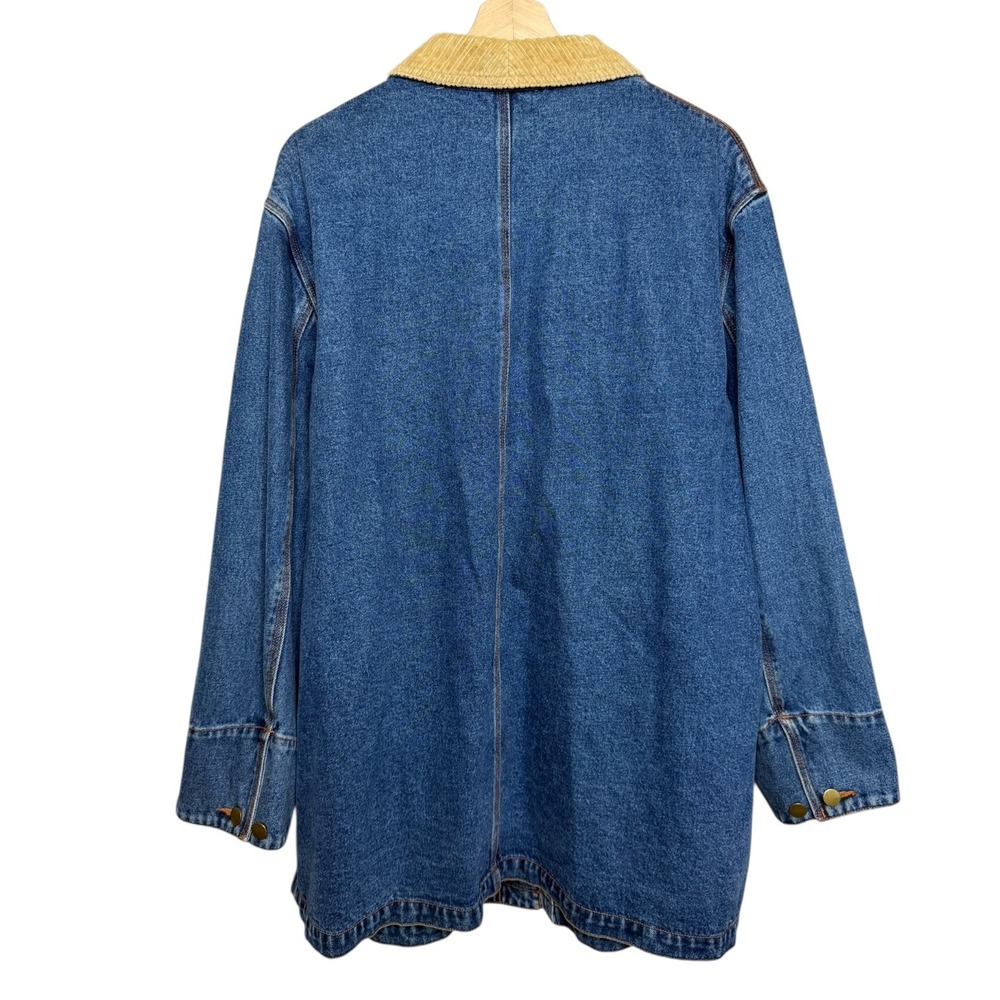 Vintage Denim Chore Barn Field Utility Coat Corduroy Collar Patch Pocket Rugged - Picture 3 of 6